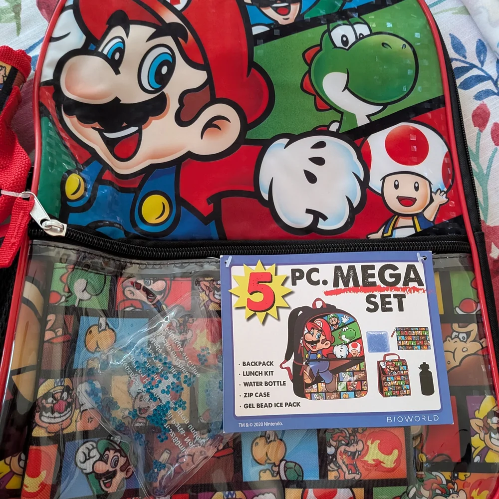 Kids' Nintendo Super Mario 5-PC Backpack Set Black Red One Size